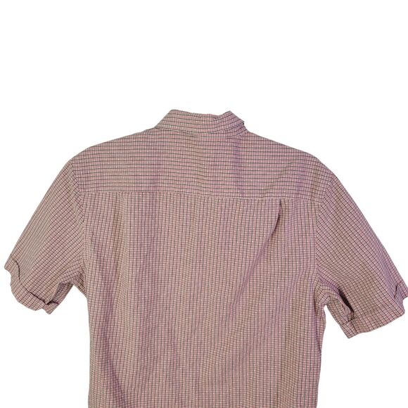 Van Heusen Mens Sz M 15 Red Blue Plaid Short Sleeve Button Down Shirt - Picture 4 of 11